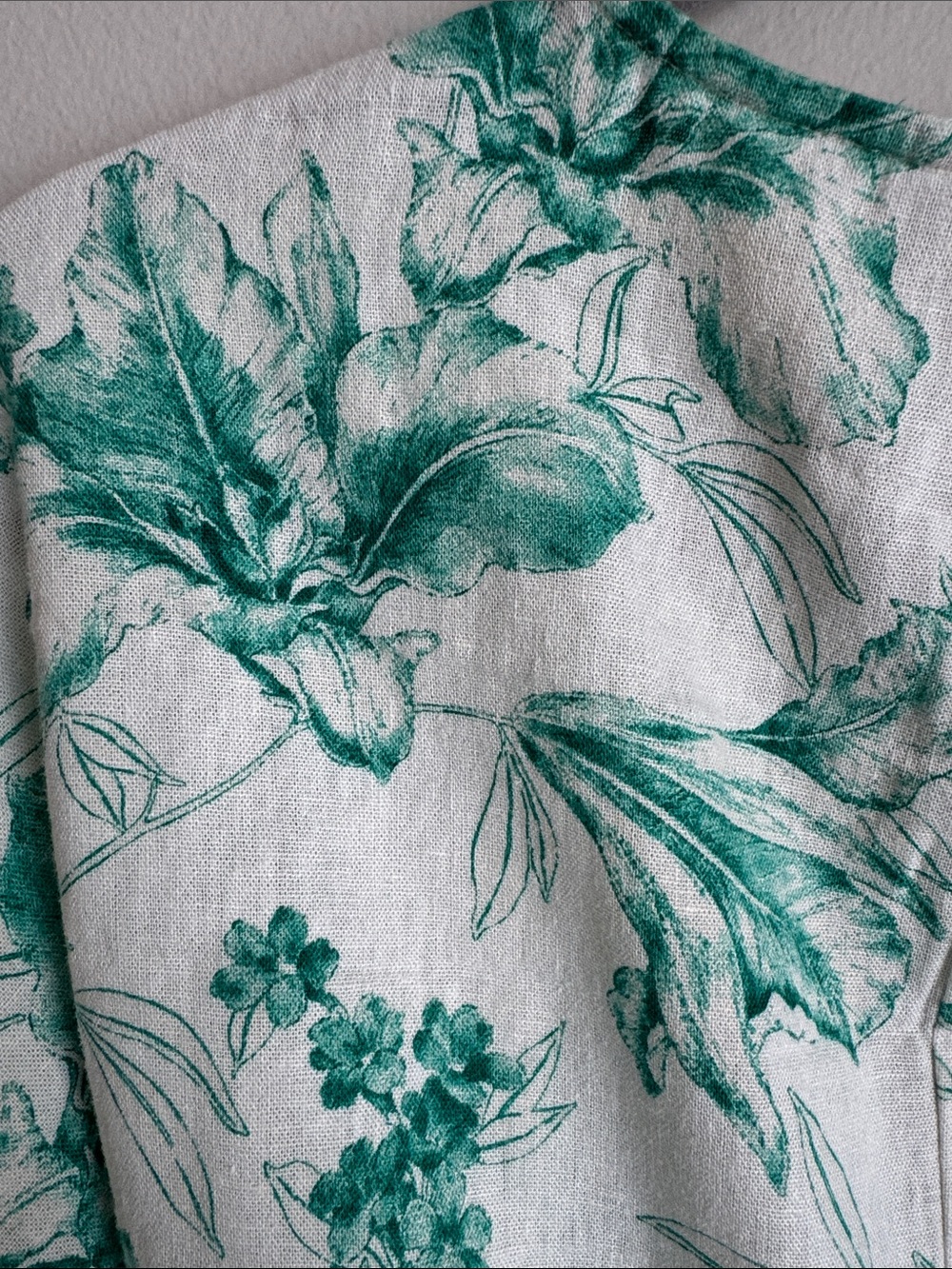 Zara Botanical Wrap Blouse XS Oversized Green Floral Linen Blend Top Cottagecore - Picture 9 of 11